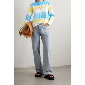 RE/DONE x HANES Long Sleeve Crew Neck Yellow Blue Tie Dye Tee Shirt Top L